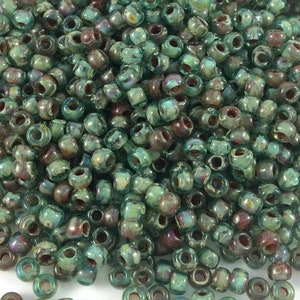 Transparent Olivine Picasso 11/0 Seed Beads, Miyuki 4506, 15 Grams, Also Known As Sea Foam Picasso, Japanese Seed Beads