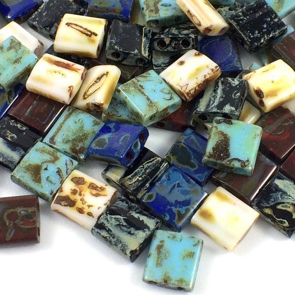 Tila Beads, Classic Picasso Mix, Miyuki Tila Beads, 5mmx5mm, 5 Grams