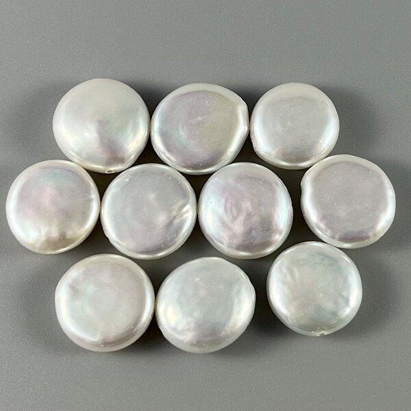 Freshwater Coin Pearls, Off White, Size Approximately 12mm, Center Drilled, 10 Coin Pearl Beads