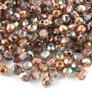 3mm Fire Polished Rounds Czech Glass Copper Lined Crystal