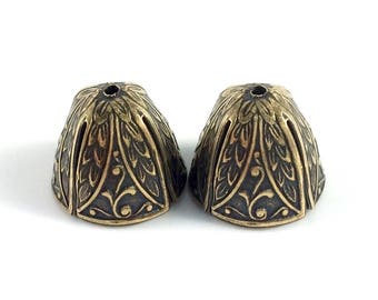 12x14mm Bead Cap, Antique Brass, Set of Two (2) or Four (4), Beehive Style, Large Kumihimo End Cap, Tassel Cap