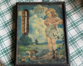 Vintage Stockton’s Food Shoppe Thermometer 5”Tx4”W