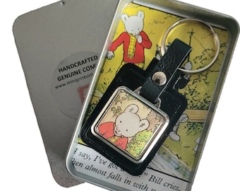 Rupert Bear Keyring, Handmade Leather Keyfob