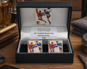 England Football Cufflinks. 1966 World Cup. Real Postage Stamps - Vintage British Sport