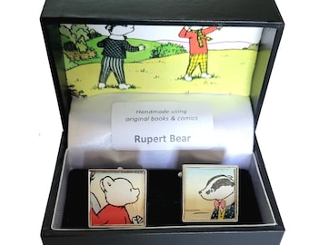 Rupert Bear Real Comic Cufflinks. Rupert and Badger.