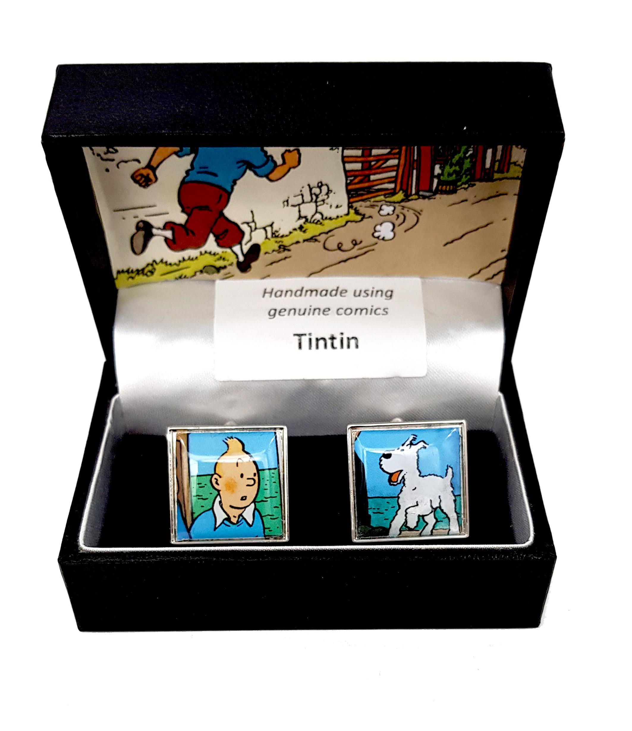thumbnail image 2 of Unique! Tintin Adventures Of Tintin Cufflinks - Chrome & Gold With Resin, Snowy Comic Retro Design, Men's Accessory 2 of 2