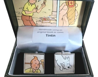 Tintin and Snowy Comic Cufflinks: Handmade from Vintage Comic Books