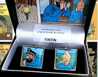 Tintin Comic Cufflinks. Tintin and Captain Haddock. Real comics.