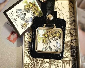 Alice in Wonderland Leather Keyfob, with Vintage 1979 stamp