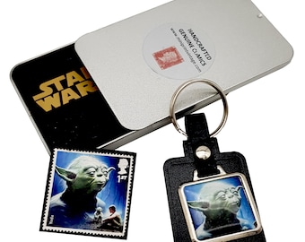 Yoda Stamp Leather Keyfob, Star Wars Jedi Keyring