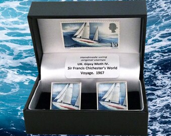 Vintage Stamp Sailing Cufflinks, Nautical Gift for Men
