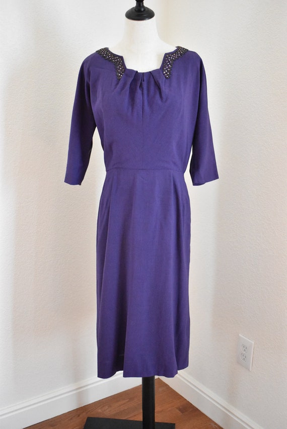 Vintage 1950's plum purple crepe wiggle evening dr