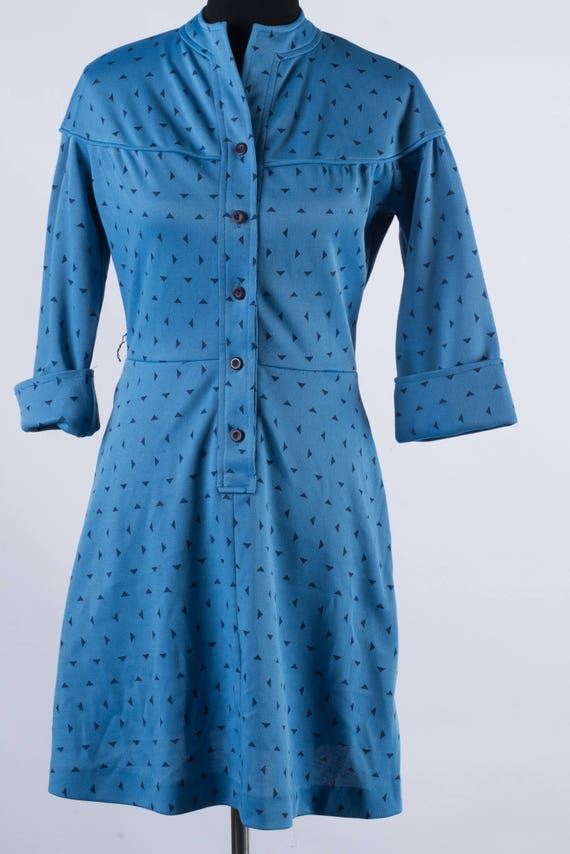 Vintage 1970s geometric dress // VTG blue 70s dres