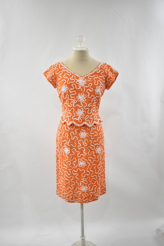 Vintage orange lace cocktail dress // 1960s orange