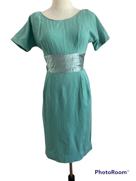 Vintage 1960s Tiffany blue wiggle dress with silk 