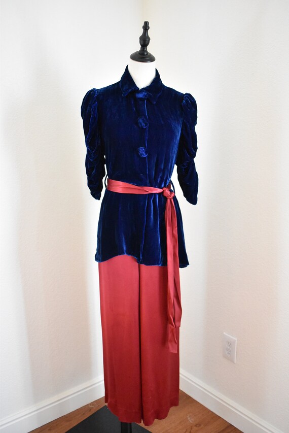 Vintage 1930s Silk and Velvet Beach Pajama set, 30