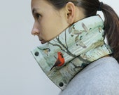 Reserved for Alex (-10% discounted)- NECK GAITER with birds - ultra light, warm and compact - filled with goose down feathers - one size