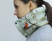 Reserved for Alex (-10% discounted)- NECK GAITER with birds - ultra light, warm and compact - filled with goose down feathers - one size