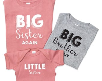Big Sister Again Shirt | Big Brother Shirt, Sibling Matching Shirts, Big Sister Announcement, Little Sister Bodysuit, Pregnancy Reveal
