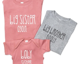 Big Sister Again Shirt | Matching Sibling Shirts, Baby Shower Gift, New Baby Announcement Coming Home Outfits
