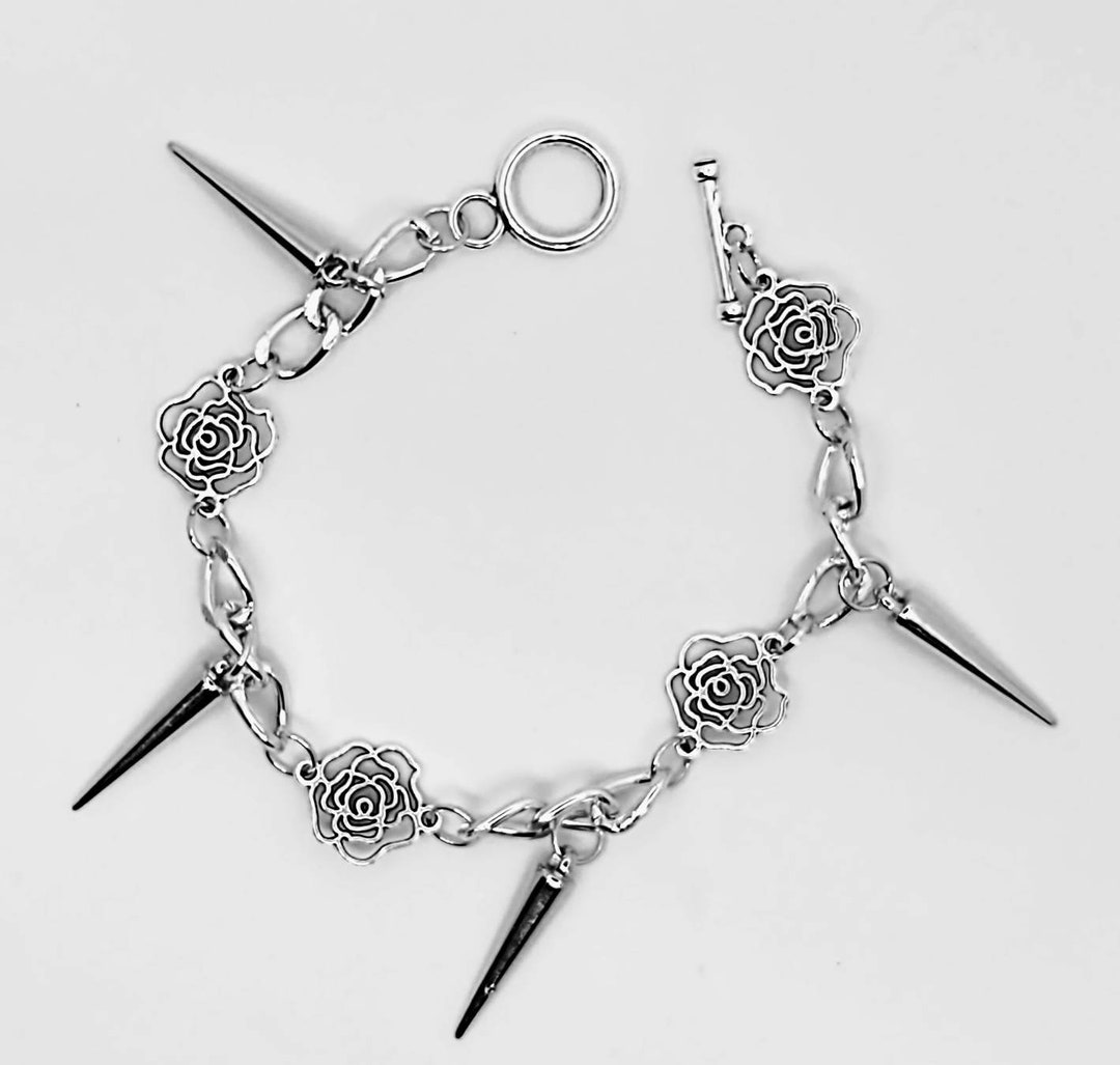 Rose and Thorn Chain Bracelet Goth Horror Cosplay Silver Etsy