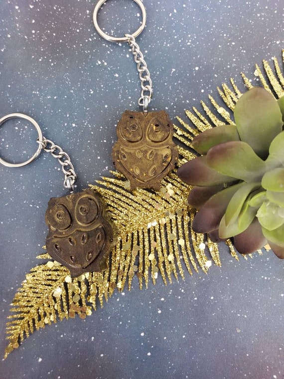 Orange Chocolate Owl Keychains Owl Resin Keychain Owl Gifts Owl Keys Owl Pendant Owl Ornament Owl Jewelry Witch Keychains