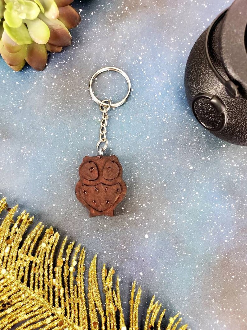 Orange Chocolate Owl Keychains Owl Resin Keychain Owl Gifts Owl Keys Owl Pendant Owl Ornament Owl Jewelry Witch Keychains