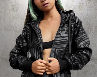Sudadera con capucha para mujer, estampado geométrico, estilo urbano, moda de festival, Storm, TUNKSA