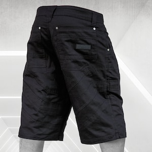 Black mens short pants with pockets, Futuristic style short pants, Nomad clothing, Festival wear, Traveler short pants, Invader, TUNKSA