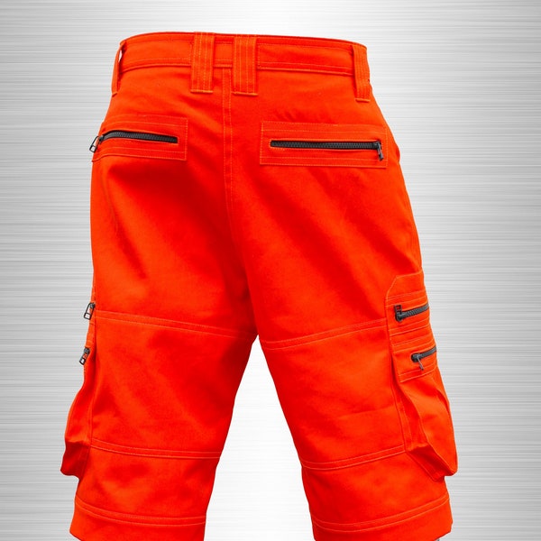 Short orange à poches zippées, Baggy résistant technique, Style skate, Vêtement de voyage, short festival, Street wear, Kargo, TUNKSA