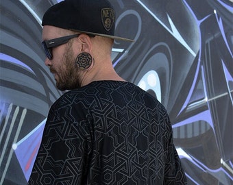 Geometric pattern printed t-shirt, Sacred geometry tee-shirt, Festival clothing, Urban street wear, Cubik, TUNKSA