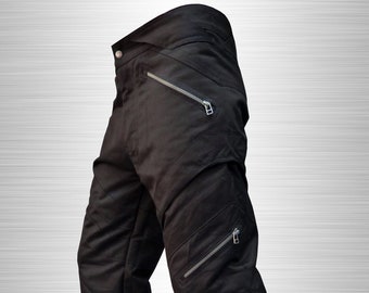 Black mens trousers with zipped pockets, Futuristic style, Festival mens pants, Urban street wear, Alternative style, Triptyk, TUNKSA