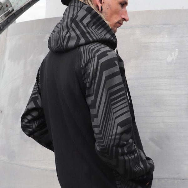 Sudadera con cremallera - Estampado geométrico - Ropa de abrigo para festivales - Chaqueta con bolsillo - Ropa de calle - Frekuency -TUNKSA