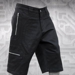 Black men&#39;s short pants, Futuristic fashion, Alternative festival clothing, Three quarter pants with pockets, Street wear, Kamikaze, TUNKSA