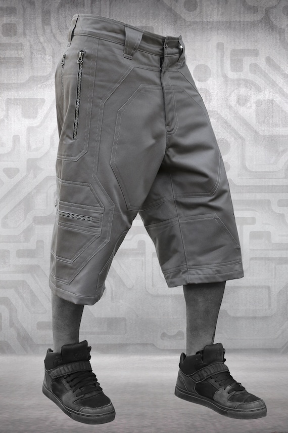 Grey Men's Short Pants Futuristic 