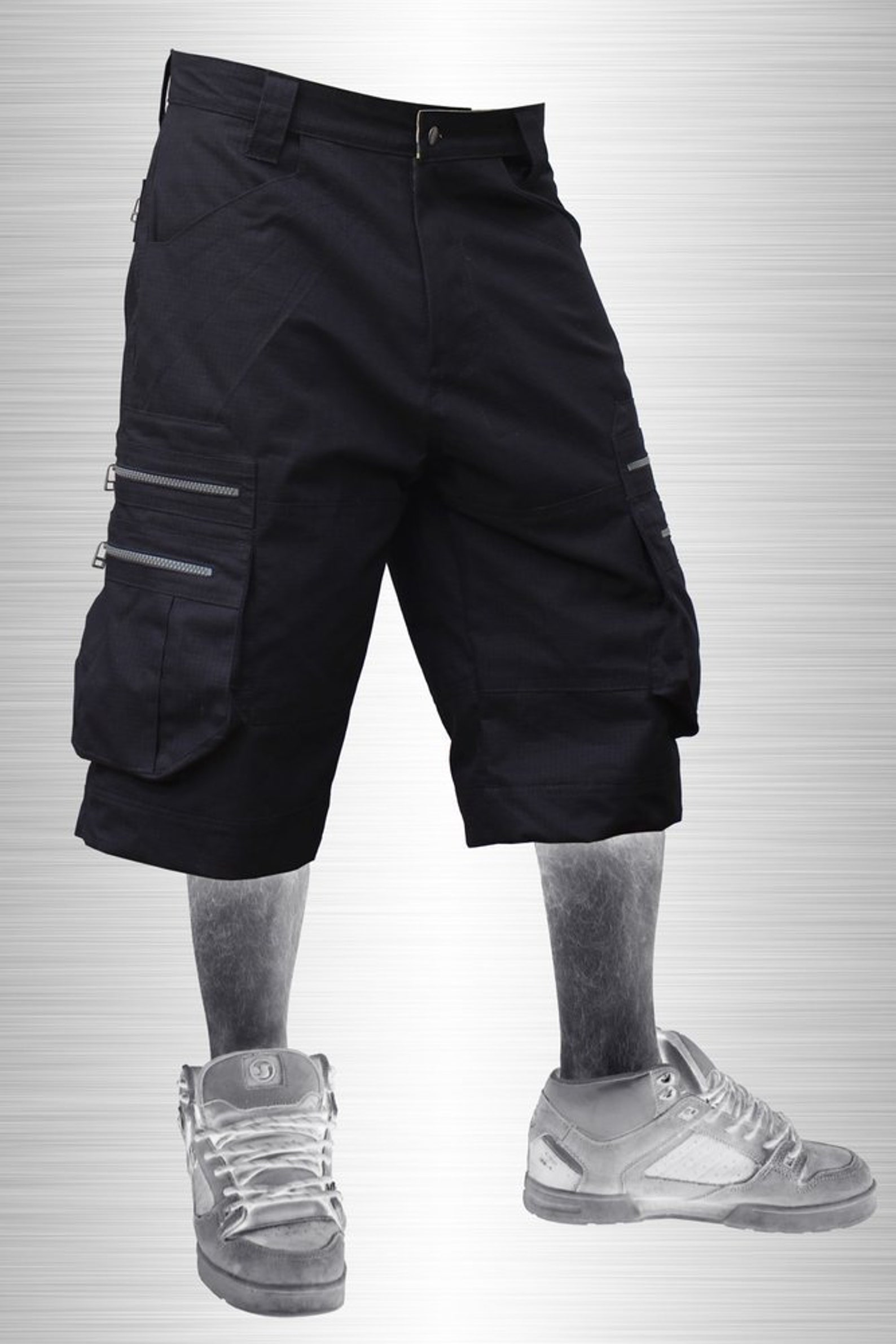 Black Mens Shorts Zipped Pockets Cargo Short Techno Futurist Etsy