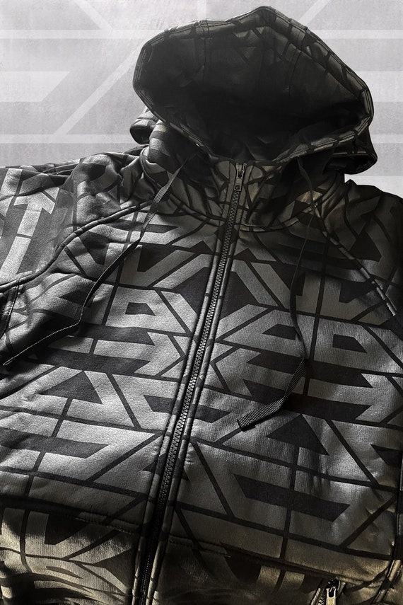 Buy Zipped Black Hoodie Geometric Printed Pattern Warm