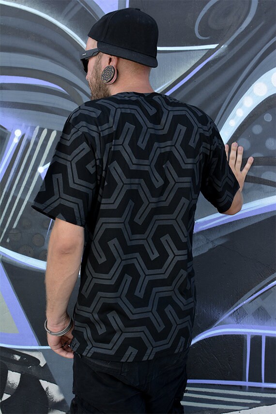 T shirt motif g om trique V tement festival alternatif Style