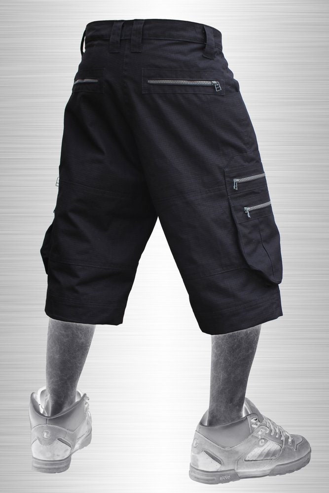 Black Mens Shorts Zipped Pockets Cargo Short Techno Futurist - Etsy