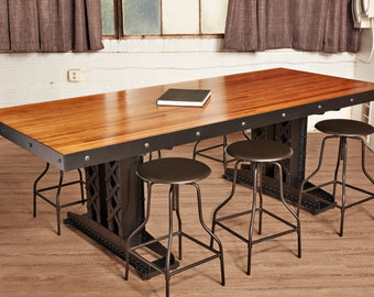 Large Industrial Hot Riveted Railroad Trestle Dining Table