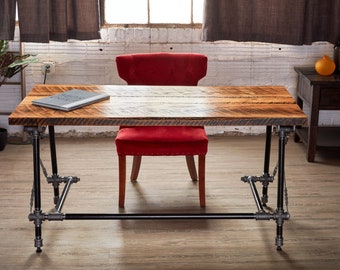 Industrial Desk With Pipe & Riveted Steel Legs