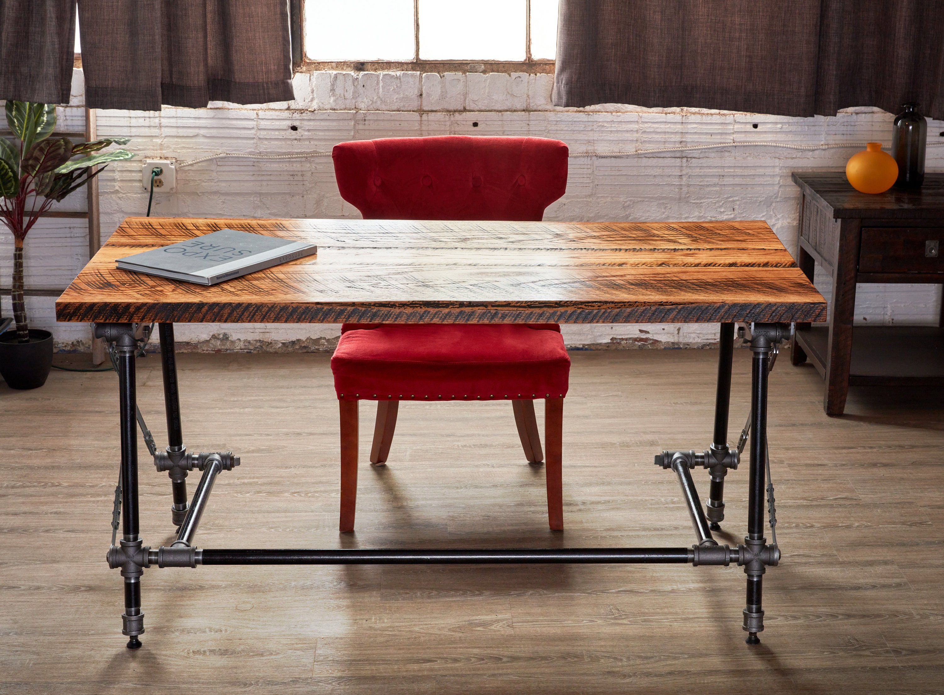 Industrial Desk With Pipe & Riveted Steel Legs - Etsy