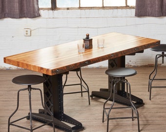Industrial Hot Riveted Railroad Trestle Dining Table