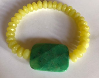 Yellow Serpentine and Green Chrysoprase Elastic Bracelet/Elastic Gemstone Bracelet/Yellow and Green Bracelet/One-Size Fits all Bracelet
