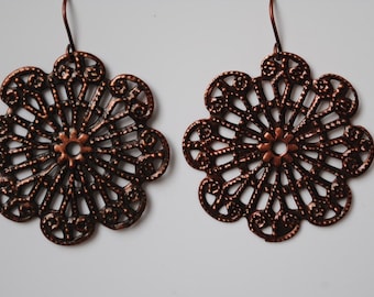 Copper Filigree Earrings/Bronze Filigree Earrings/Dangle Earrings