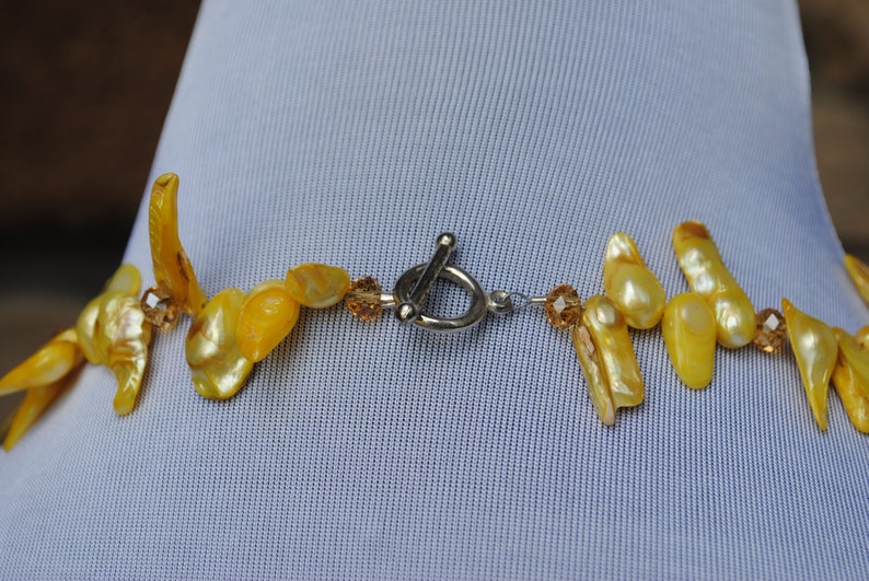 Yellow Mother of Pearl and Thunder Polish Crystal Gemstone Necklace image 5