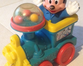 vintage Mickey Mouse Pull Toy, Train Pop