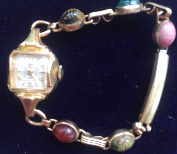 SALE! Vintage 1930s Waltham 14k gold scarab watch… - image 1