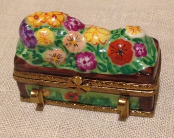 Vintage Limoges "Peint Main," Hand-painted, porcelain trinket box, Garden Planter Box, Window Box