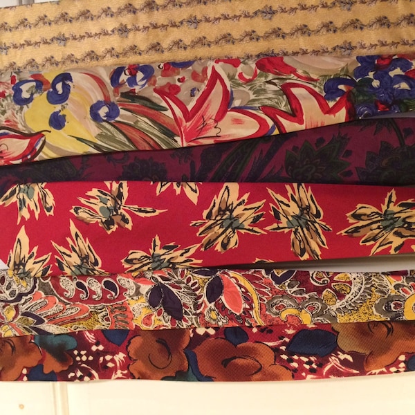 6 silk ties: Vintage retro/mod men's ties in stylized flower patterns choose one